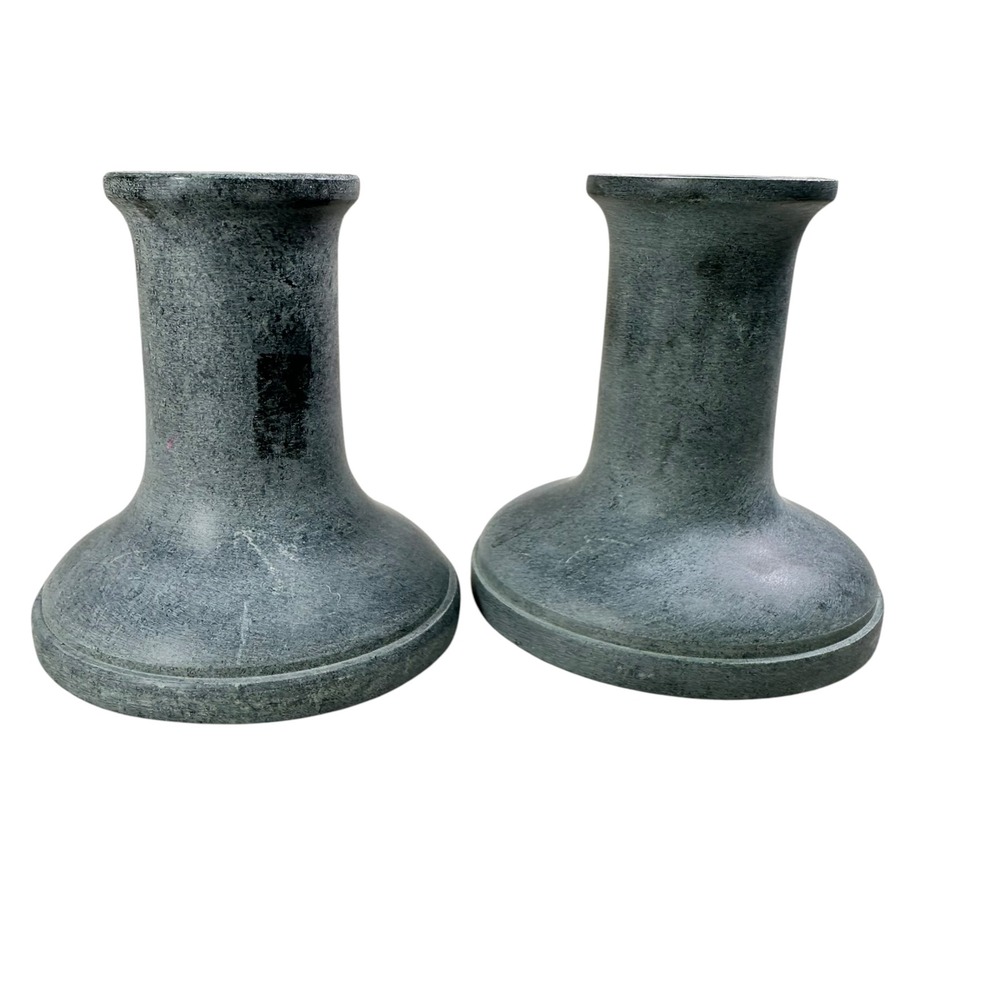 Threshold Studio McGee Soapstone Taper Candle Holder Gray 4" Short Set of 2